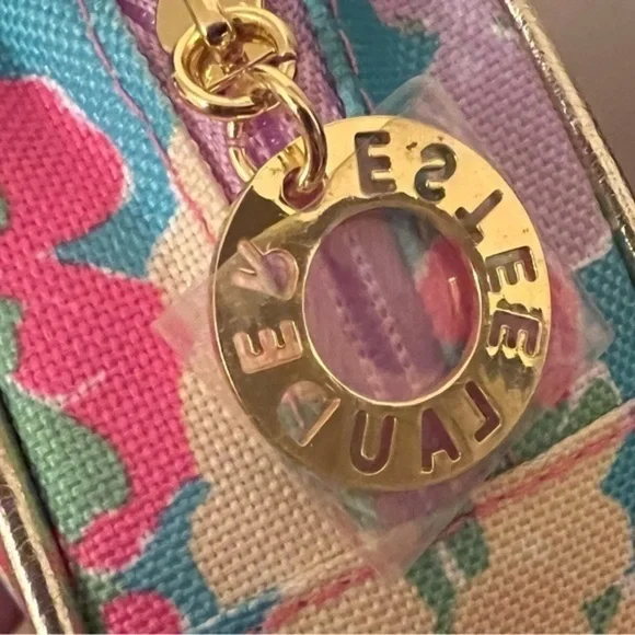 NEW Lilly Pulitzer estee lauder Makeup bag travel bottles floral print dragonfly - Picture 3 of 5